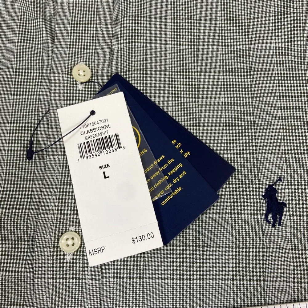 Polo Ralph Lauren Mens L Green White Plaid Performance‎ Shirt NEW Stretch Oxford